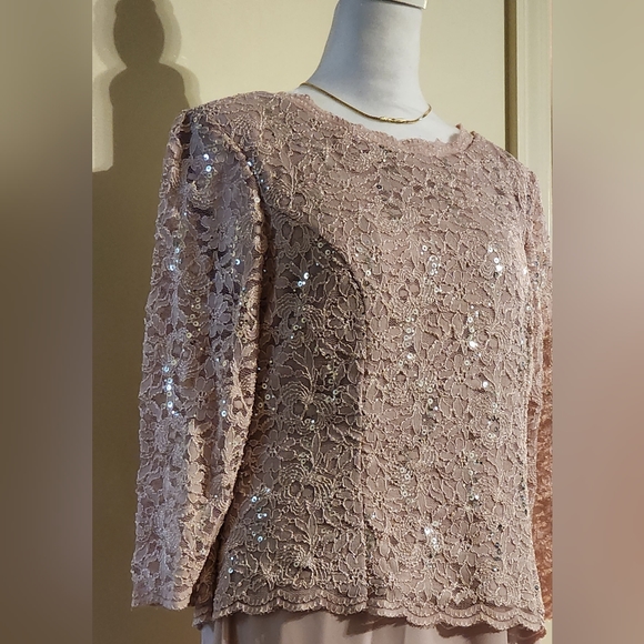 NEW Alex Evenings Pink Formal Sequined Dress/Gown Size 12 with 3/4 Sleeves - Picture 10 of 14